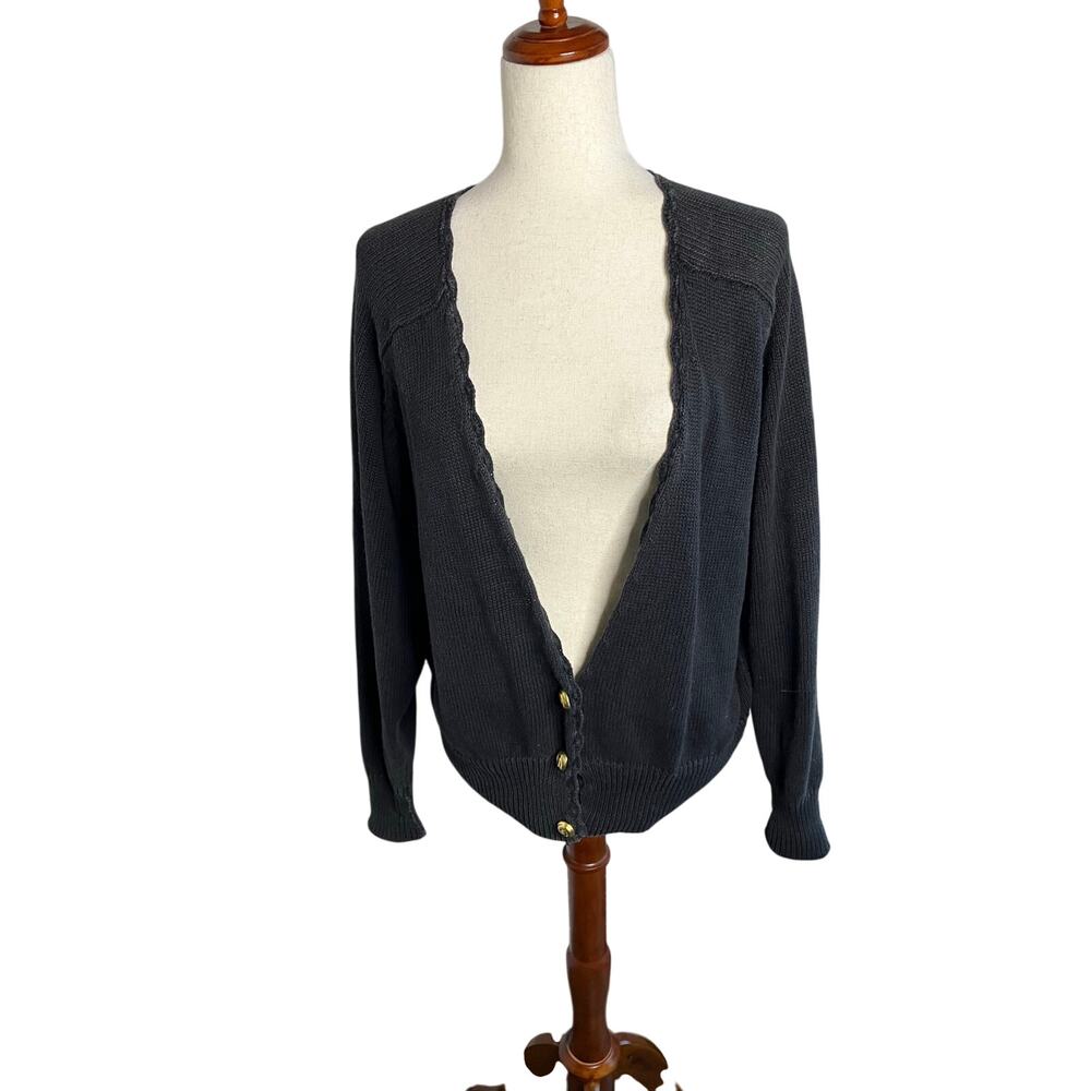 Epogee Charcoal Ramie Cotton Deep V Cardigan Sweater Size L